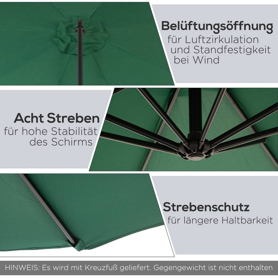 Outsunny Ampelschirm in Grün aus Stahl und Polyester, Höhe: 245 cm, Durchmesser: 295 cm - Bild 3