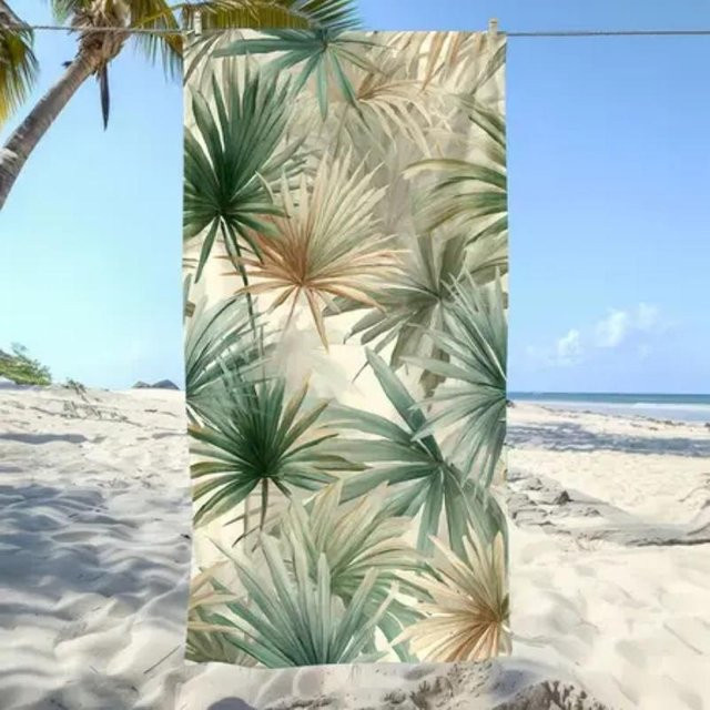 Schnelltrocknendes Strandtuch mit Regenbogen-Wirbelstreifen und weißen Gänseblümchen in Bunt, B/B: 70 x 140 cm - Bild 1