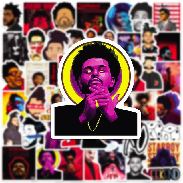 1050 Stück Singer The Weekend Aufkleber Starboy Motiv Set in Multicolour zur kreativen Dekoration von Skateboard, Helm und Gitarre - Bild 1