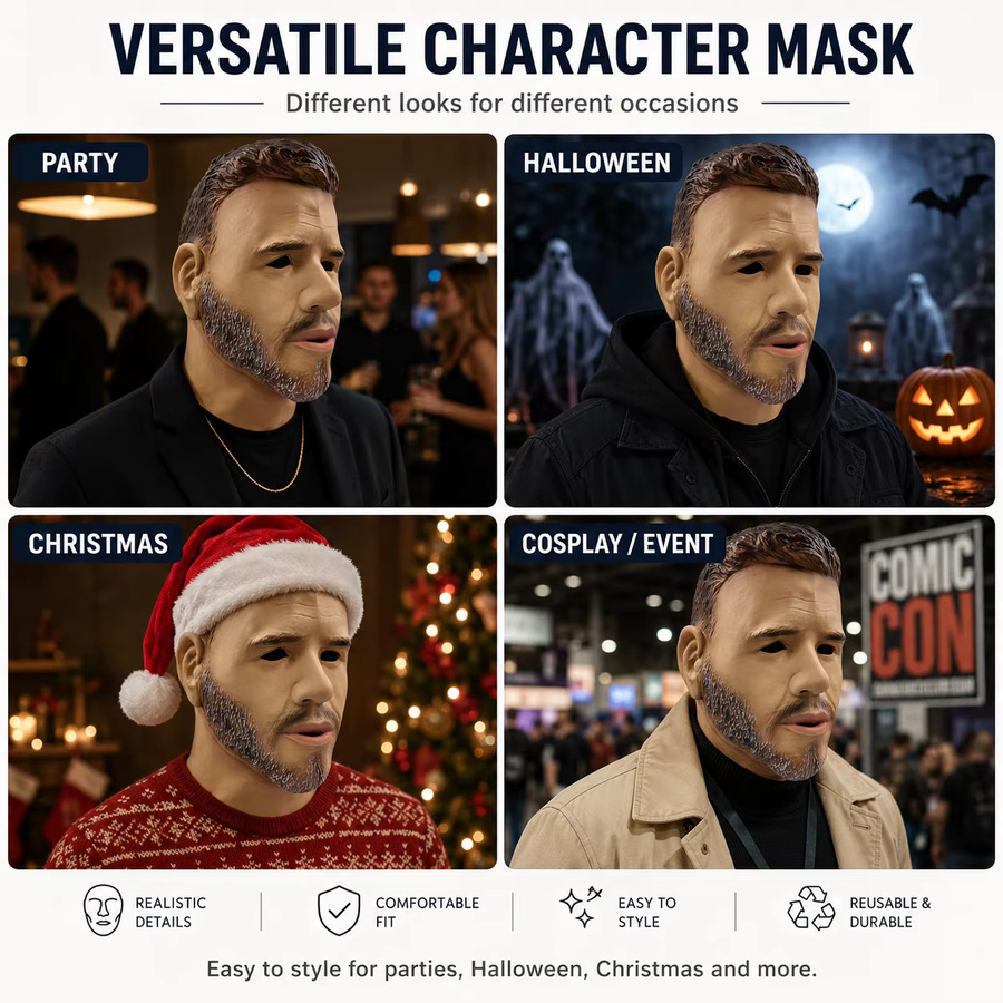 Realistische Latex-Maske Chris Hemsworth, Kopfbedeckung, für Männer - Bild 5