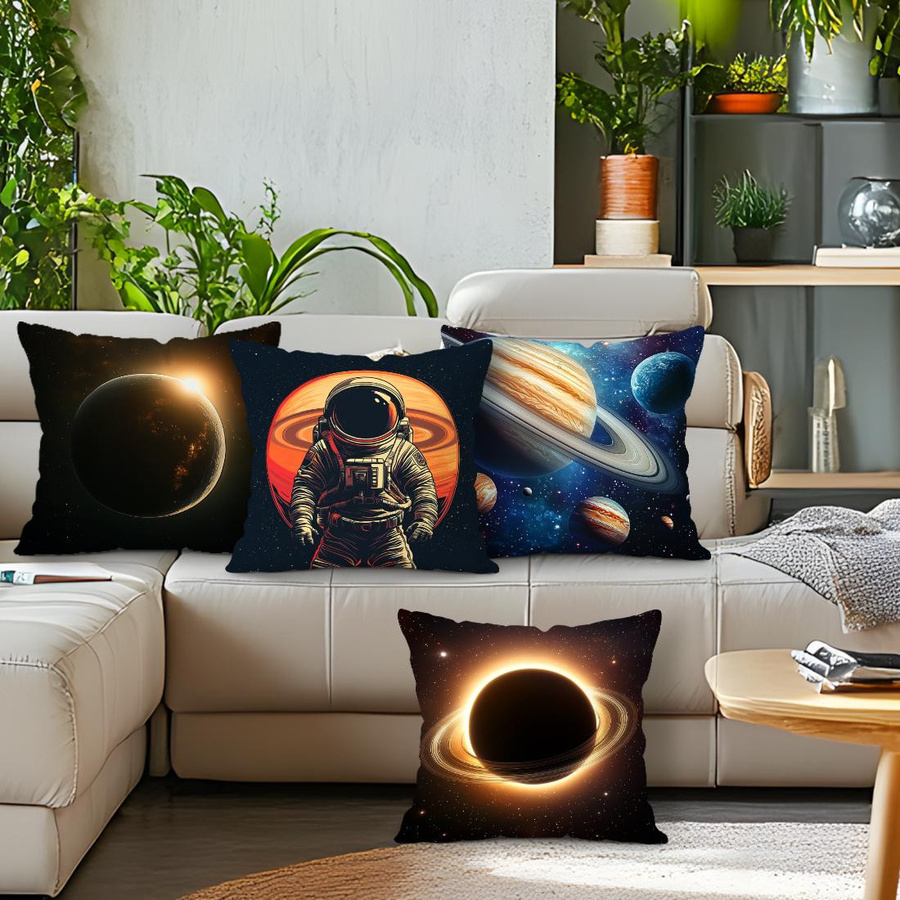 JFPillowPal 4er-Set Kissenbezüge mit Weltraum-Planeten-Motiv aus Polyester, quadratisch, B/B/B: 45 x 45 x 45 cm, Multicolour - Bild 3