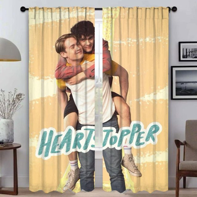 Elegante Heartstoppers Küchenvorhänge mit Grafik-Design, 2 Paneele, Mehrfarbig, Breite: 50 cm, Höhe: 70 cm - Bild 1