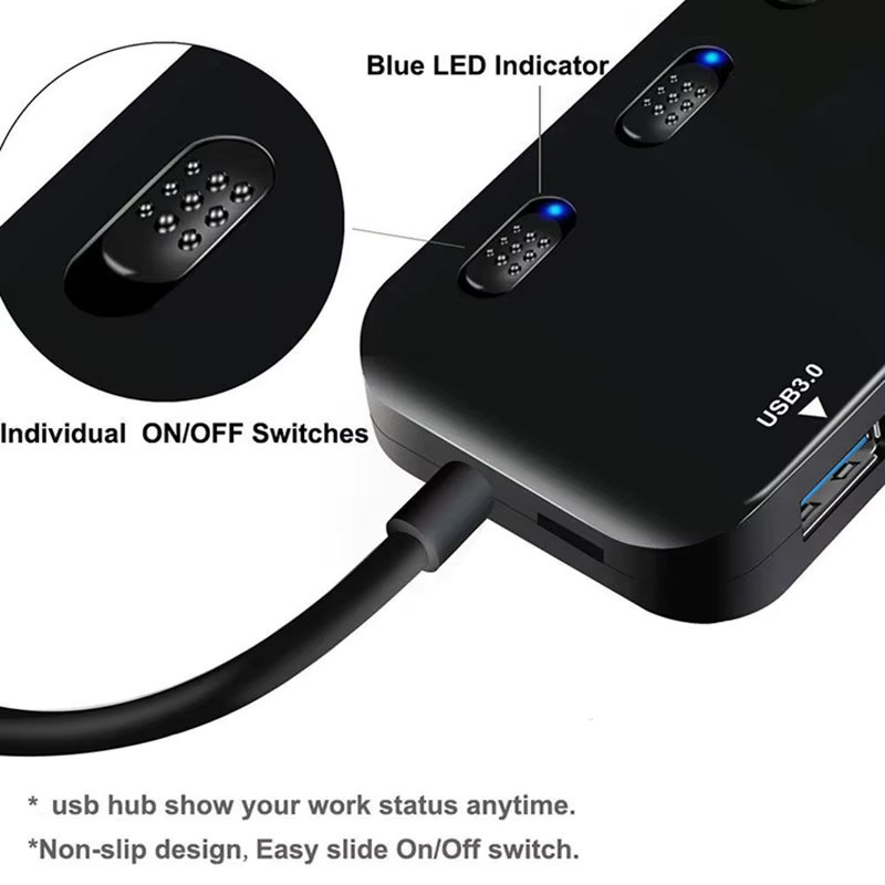 OULLX 4-Port USB 3.0 Typ C Hub mit Schalter in Schwarz für Hochgeschwindigkeits-Datenübertragung von HDD, SSD, Maus und Tastatur - Bild 2