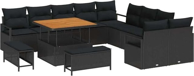 vidaXL Garten-Sofa-Set mit Kissen und integriertem Stauraum, 13-teiliges Lounge-Set in Schwarz mit Polsterung und Metallrahmen für Garten und Terrasse - Bild 1