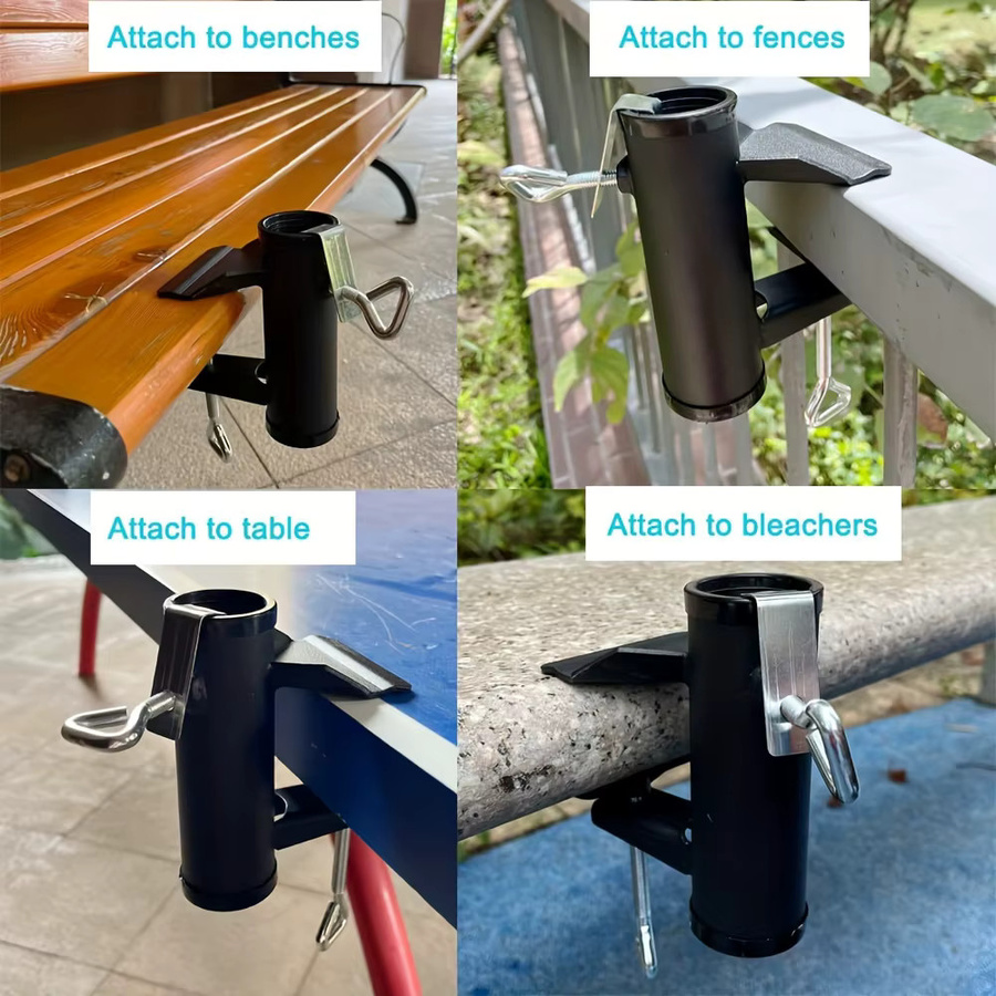 Schwarzer Regenschirm-Halter aus Metall als Befestigungs-Clip für Balkon und Terrasse - Bild 4