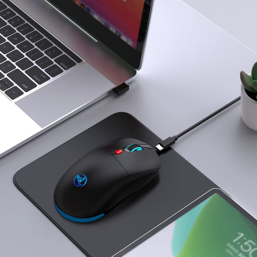 HXSJ Kabellose Gaming-Maus in Schwarz mit 3 Modi, optischem Sensor und USB Typ C, wiederaufladbar für PC und Mac - Bild 5
