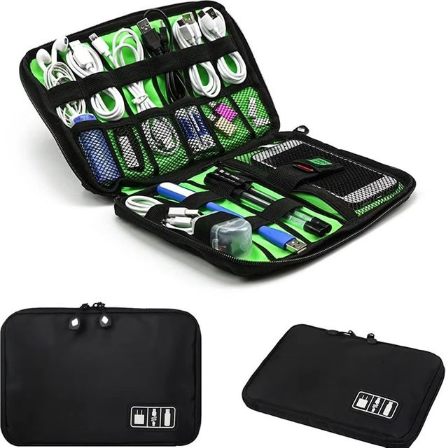 Wasserdichte Nylon-Aufbewahrungstasche von Mrgabwte für elektronisches Zubehör und USB-Datenkabel, Outdoor-Organizer für Camping und Wandern, Farben: Grau und Schwarz - Bild 1