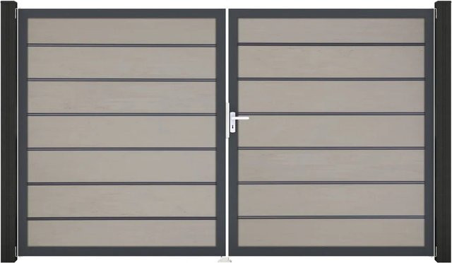 GroJa Grande Steckzaun Tor Premium DIN Rechts 2-flügelig Bi-Color Sand aus Aluminium und BPC - Bild 1