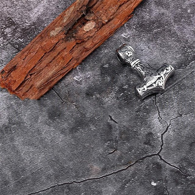Halskette mit Anhänger Edelstahl, Thor Hammer Mjolnir, Silber, Herren, 70cm - Bild 1
