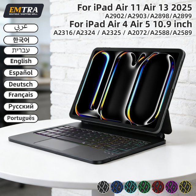 EMTRA Magic Wireless Tastatur mit Touchpanel und magnetischer Smart Book Cover Hülle für iPad 11. und 10. Generation in Schwarz - Bild 1