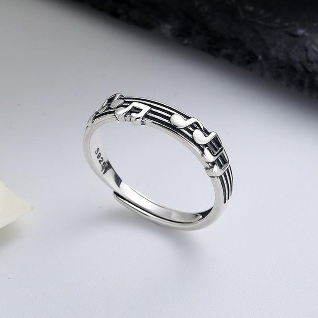 Wosikate Ring, Musiknoten, Vintage, grau, Damen - Bild 1
