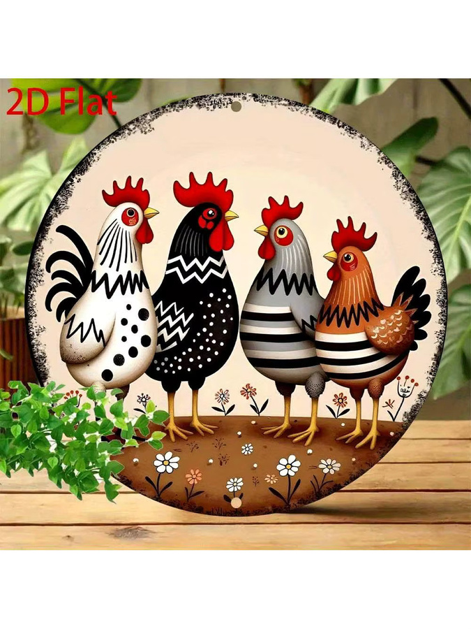CIFBUY Retro Metall-Wandkunst rundes Hühner-Schild in Multicolour, Durchmesser: 20,32 cm - Bild 6