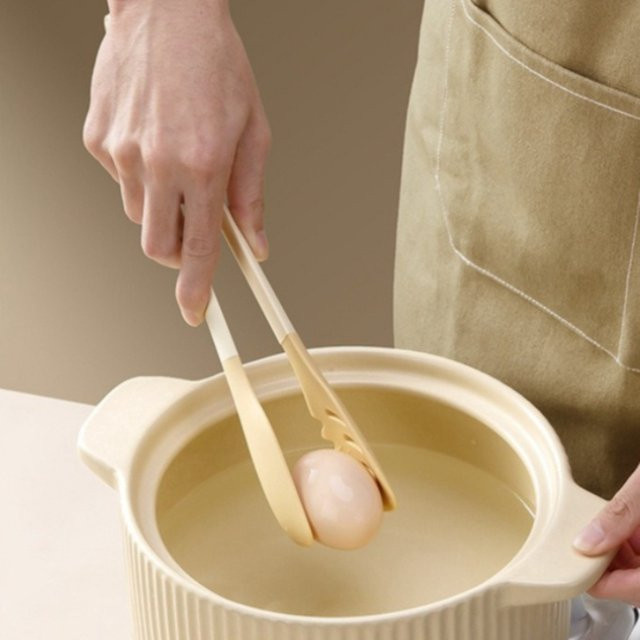 PDQ 3-in-1 Silikon-Lebensmittelzange in Beige, hitzebeständig und rutschfest zum Kochen, Grillen und Servieren - Bild 1