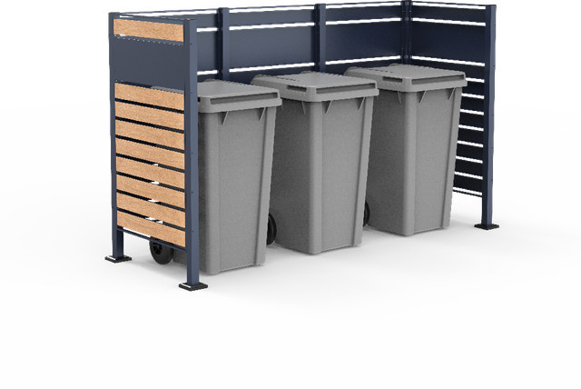 XXL Mülltonnenverkleidung für 3 Mülltonnen aus Edelstahl in Anthrazit und Holzoptik, B/H/T: 405 x 150 x 5 cm - Bild 1