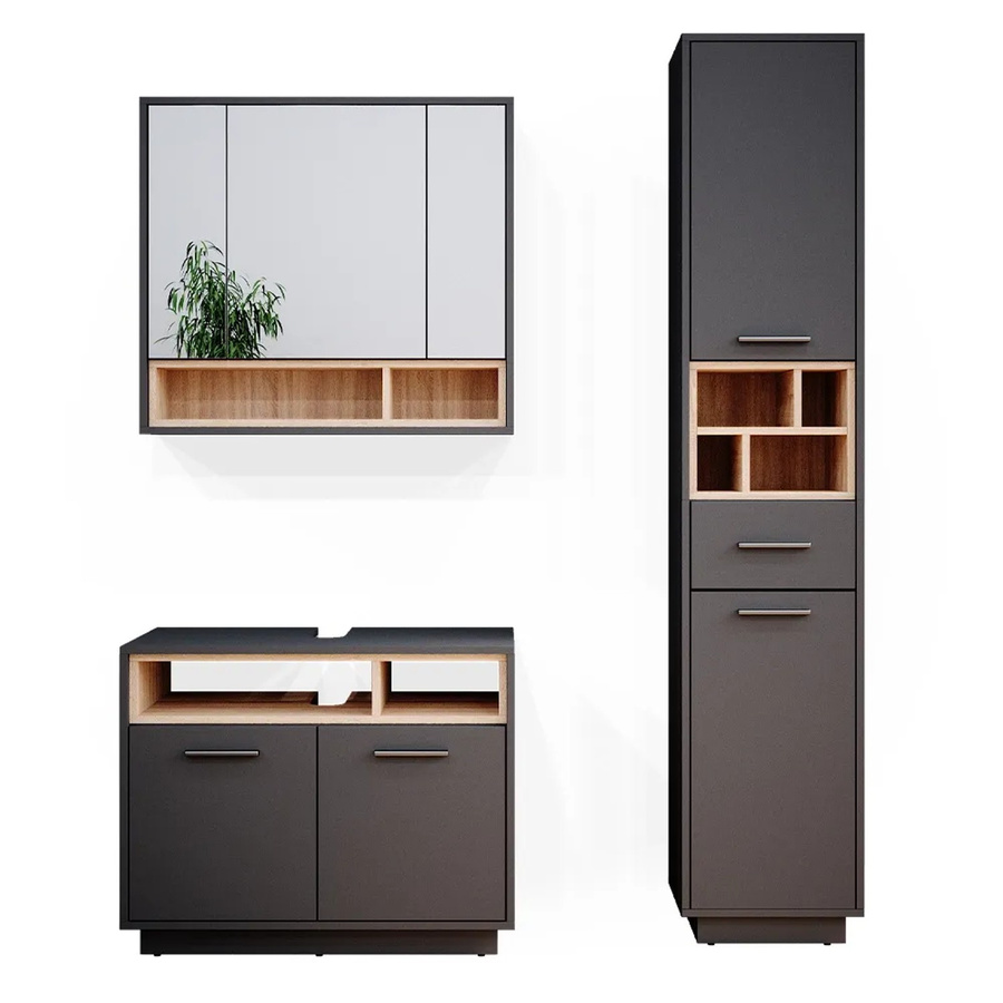 Vicco Badmöbel Set Beatrice in Anthrazit mit Spiegelschrank, Waschtischunterschrank und Hochschrank - Bild 3