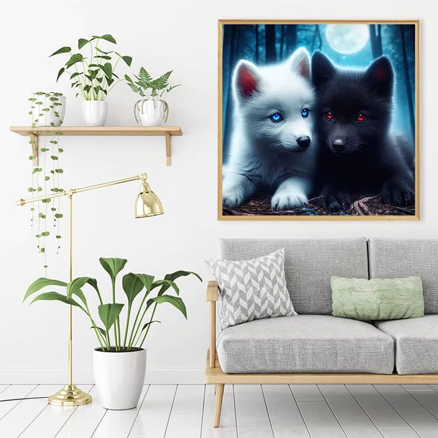 Evershine 5D Diamond Painting Wolf und Mond Wanddekoration mit Rund-Strass Stickerei in Multicolour B/B/H: 20 x 20 x 20 cm - Bild 3