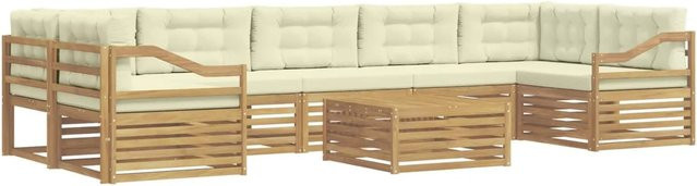 vidaXL Outdoor-Sofagarnitur aus Massivholz Akazie, 8-teiliges Set in Weiß und Beige - Bild 1