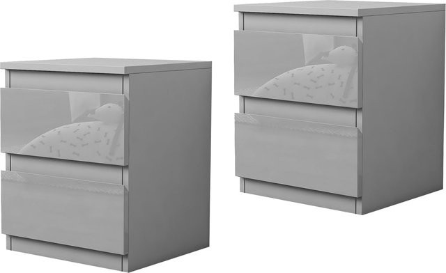 HTI-Living Nachtschrank Kenji 2er-Set modern in Weiß Hochglanz - Bild 1