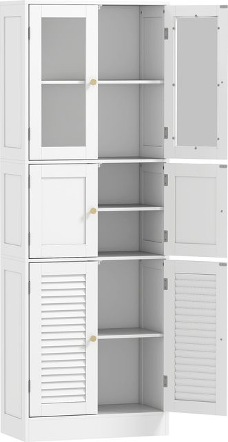 HOMCOM Hochschrank fürs Bad, schmale Badezimmersäule mit Glastüren und Lamellentüren in Weiß, B/T/H: 60 x 30 x 170 cm - Bild 1