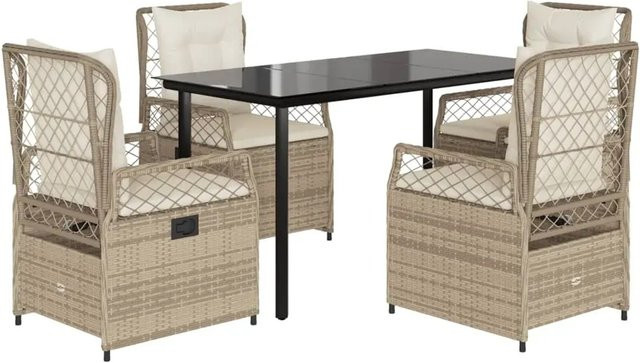 vidaXL 5-teilige Garten-Essgruppe aus Poly-Rattan mit Kissen in Beige - Bild 1