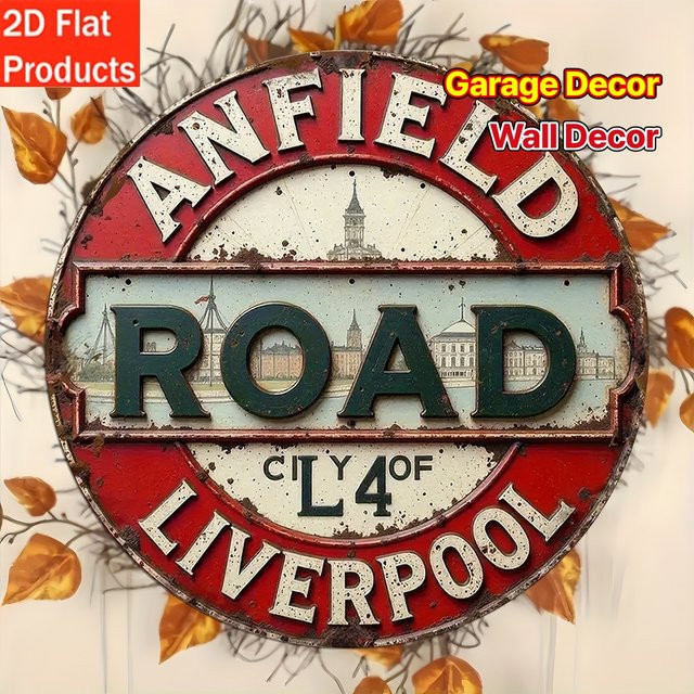 Rundes Vintage Wandschild Liverpool L4 Anfield Road von Potdemiel aus Holz, Mehrfarbig, Durchmesser: 20 cm - Bild 1