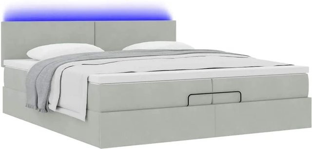 vidaXL Ottoman-Bett mit Matratzen und LED-Unterbettbeleuchtung in Hellgrau aus Samt mit USB-Ladeport und Lift-up-Funktion B/T/H: 200 x 200 x 280 cm - Bild 1