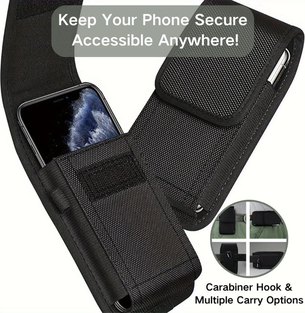Universelle Nylon-Gürtelholster Handytasche in Schwarz für Smartphones von 4,7 bis 6,8 Zoll mit Karabinerhaken für vertikale und horizontale Nutzung - Bild 1