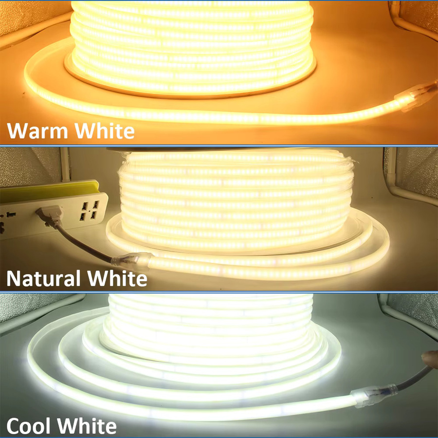 MJJCLED COB LED-Streifen IP67 Wasserdichtes Flexibles Lichtband mit EU-Stecker für Außenbeleuchtung, Weiß, 220V - Bild 2