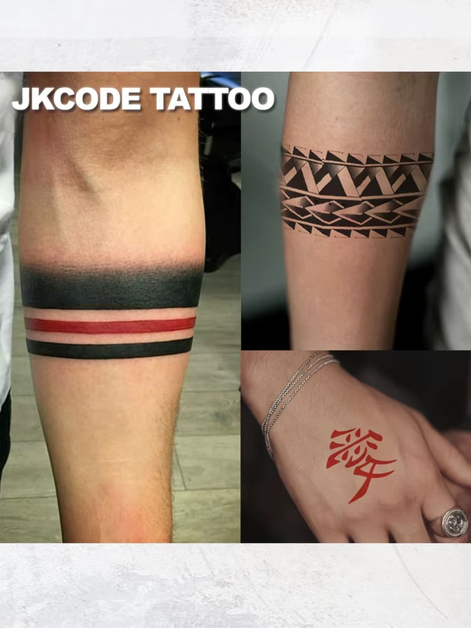 JKCODE TATTOO 3-teiliges Set temporäre Arm-Tattoo-Aufkleber, rot-schwarz - Bild 3