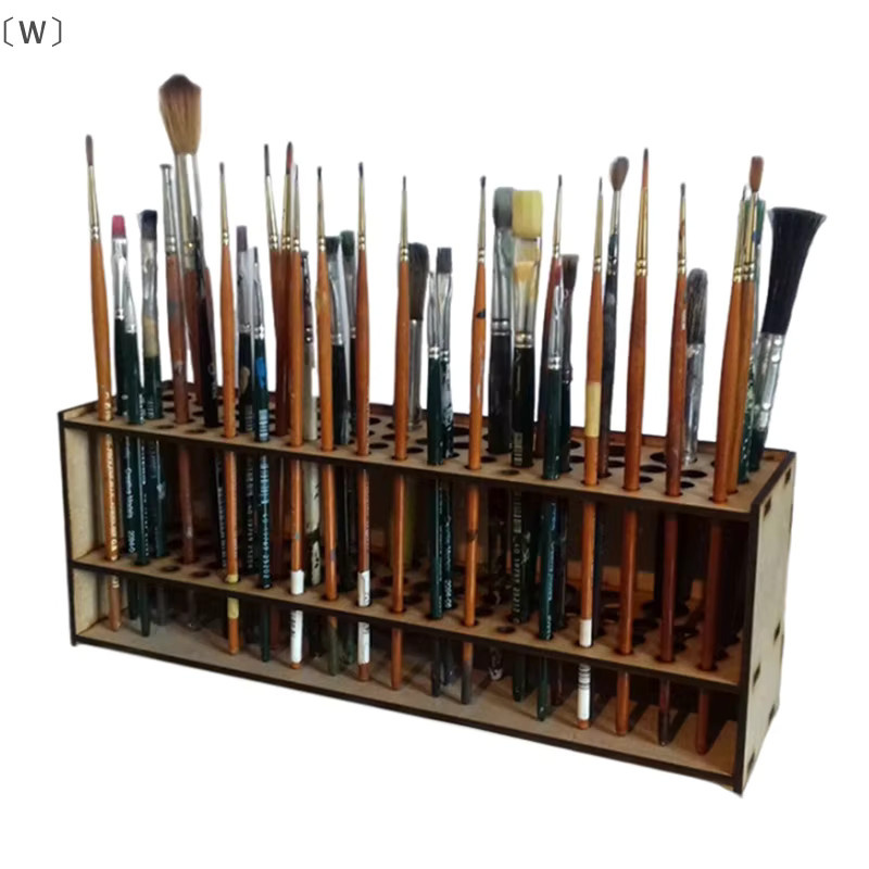 ómW MagaHolz Pinselhalter aus Holz in Braun mit 67 Löchern als Wandmontage oder Schreibtisch-Organizer für Make-up-Pinsel und Malerzubehör - Bild 3