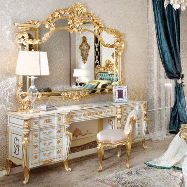 ZHIO Schminktisch mit Spiegel und Schubladen in Weiß im Vintage-Modern-Design - Bild 1