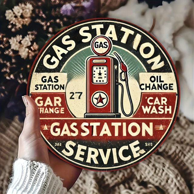 Potdemiel Vintage Gas Station Aluminium-Wandkunst Retro Gaspumpenschild, Mehrfarbig, B/H: 50,8 x 50,8 cm - Bild 1