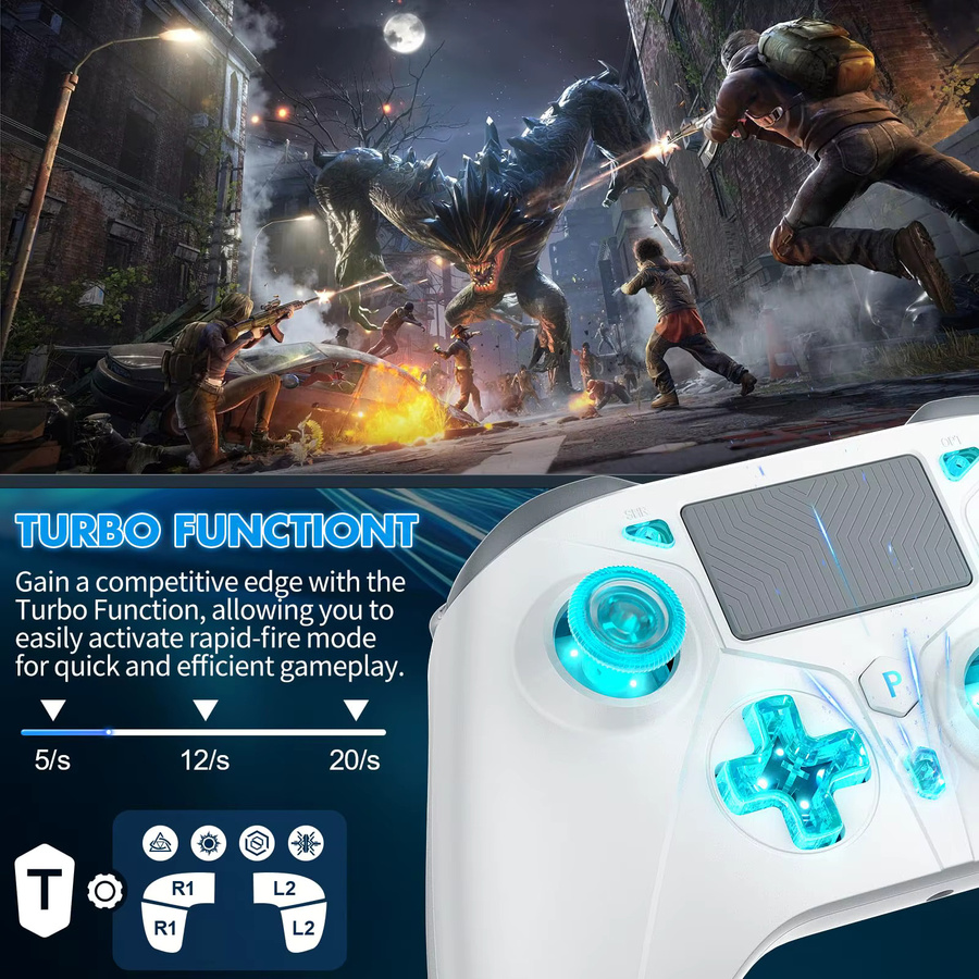 GAMROMBO Wireless Controller in Weiß für PlayStation 4, PS4 Pro, Slim, PS3, PC, iOS und Nintendo Switch mit 6-Achsen-Bewegungssensor, Vibration und 3,5 mm Klinkenanschluss - Bild 3