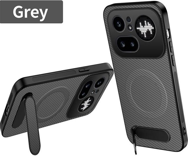 Magnetische Kohlefaser-Schutzhülle für Nothing Phone (4a) in Schwarz und Grau mit Ständer und Stoßfestigkeit - Bild 1