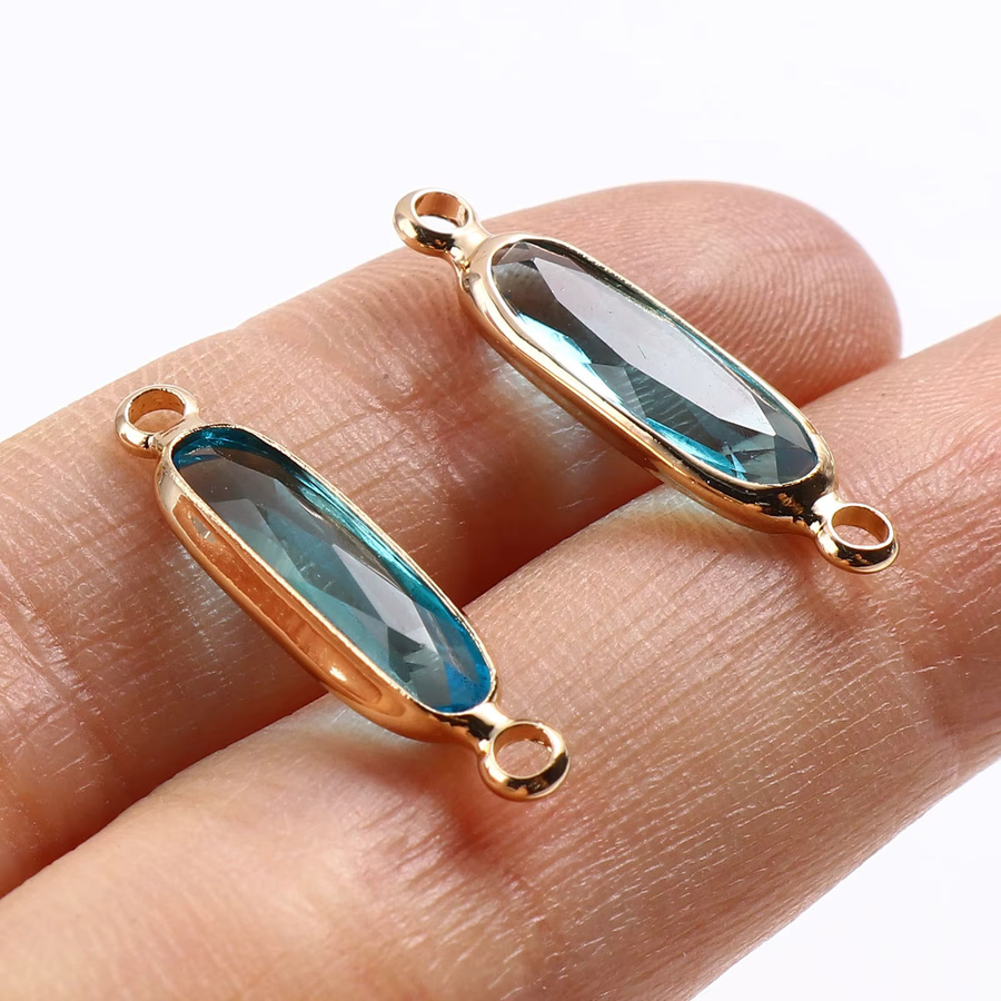 Doreen Charms, 5 Stück, ovale Glas Verbinder, Kupfer, Gold Farbe, 22mm x 6mm, Unisex - Bild 3