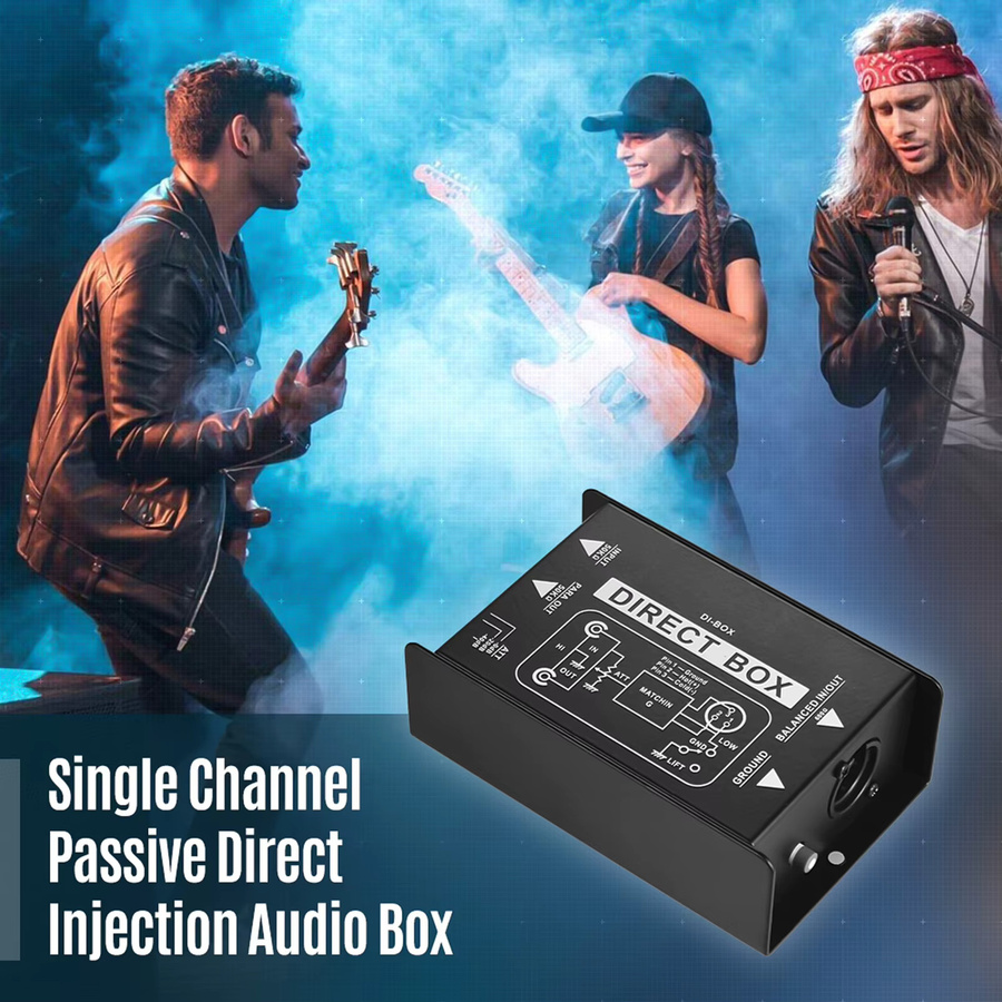 Passive DI-Box Direkteinspritzbox für Gitarre mit XLR- und TRS-Anschlüssen in Schwarz - Bild 2