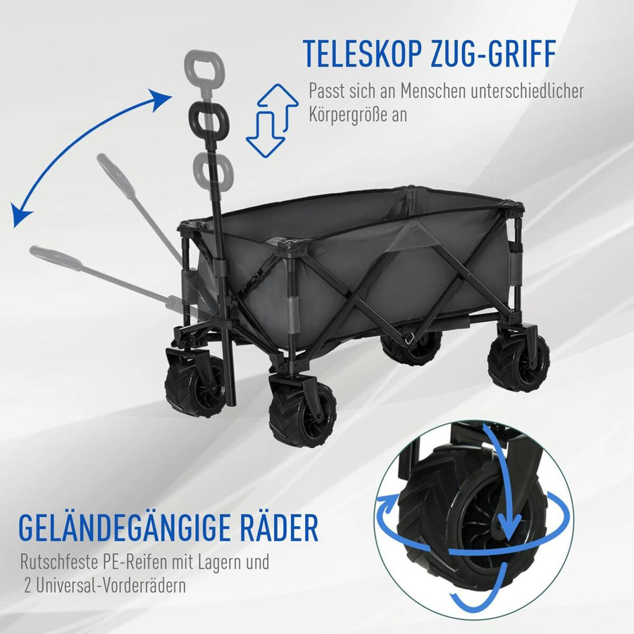 Outsunny Bollerwagen Dunkelgrau mit 360 Grad Lenkung und Teleskopgraben B/H/L: 55 x 61 x 108 cm - Bild 6