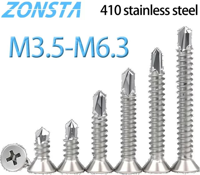 ZONSANTA Selbstschneidende Schwalbenschwanz-Bohrschrauben aus 410 Edelstahl mit Flachkopf und Phillips-Antrieb in Silber - Bild 1