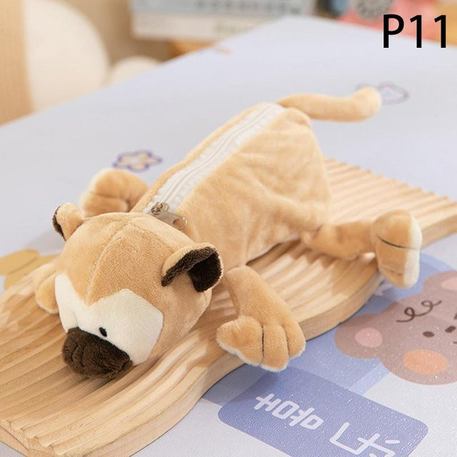Yiran toy Plüsch Federmäppchen mit Elefant und Löwe in Beige als Schulbedarf für Kinder - Bild 1