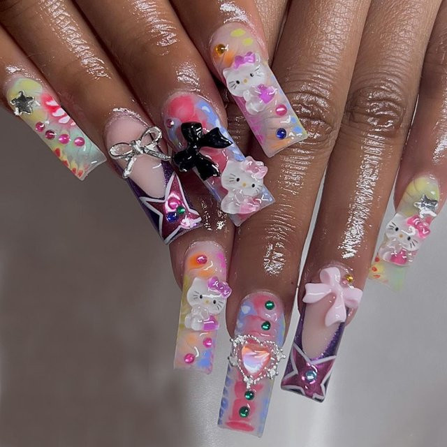 Sanrio Aufstecknägel, Hello Kitty Design, Glitzerdiamanten, Damen - Bild 1