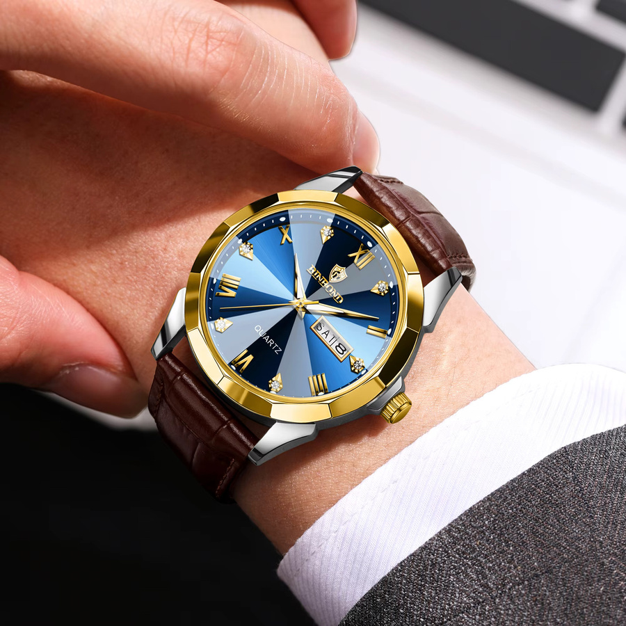 BINBOND Armbanduhr, Quarz, Leder, Blau, Herren - Bild 4