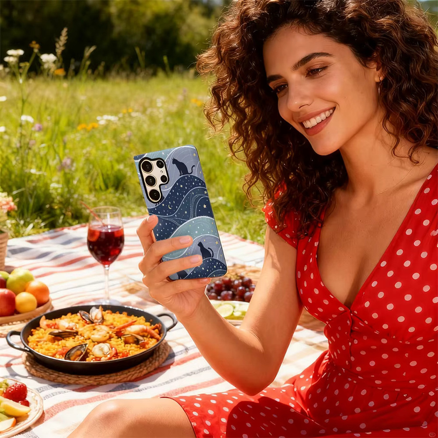Stoßfeste Starry Night Cats Handyhülle für Samsung Galaxy S25 Ultra, S24 und S23 Ultra Plus in Blau mit doppellagiger Rückseite - Bild 6
