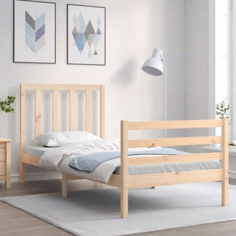 Massivholzbett mit Kopfteil von vidaxl aus Kiefer in Braun Natur im skandinavischen Design B: 100 cm, T: 195,5 cm, H: 95,5 cm - Bild 1