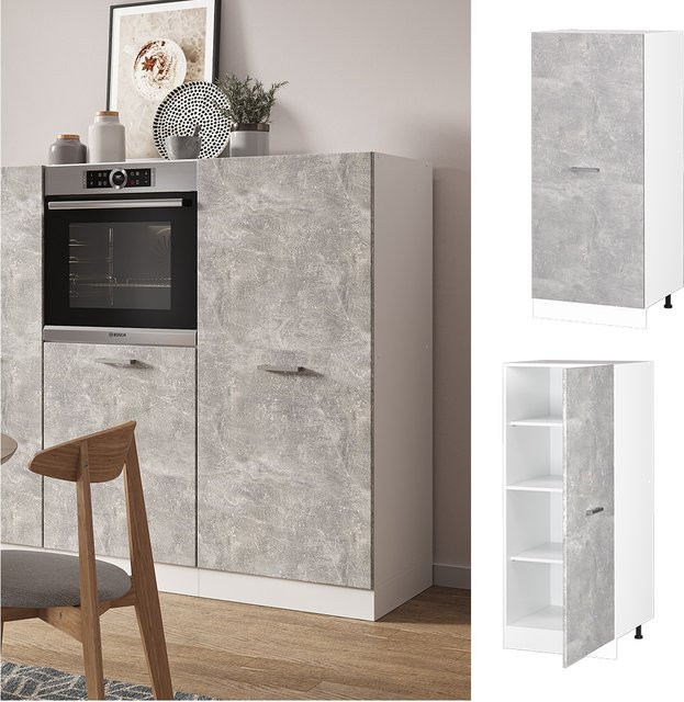 Vicco R-Line Backofenumbauschrank Küchenschrank in Weiß und Beton, Breite: 60 cm, Höhe: 143 cm, Tiefe: 57,2 cm - Bild 1