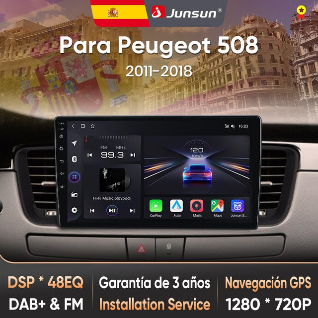 Junsun 2DIN Autoradio mit KI-Sprachsteuerung für Peugeot 508 und 508SW (2011-2018) in Schwarz mit kabellosem CarPlay, Android Auto, Bluetooth, DAB+, GPS und RDS - Bild 1