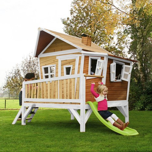 AXI Spielhaus Emma aus Holz in Braun und Weiß mit lindgrüner Rutsche, B/T/H: 349 x 193 x 227 cm - Bild 3