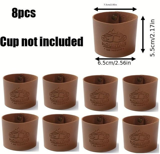 8er Set SZ-Damai Edelstahlbecher mit Deckel und Wärmeisolierhülle in Braun für Outdoor und Camping - Bild 1