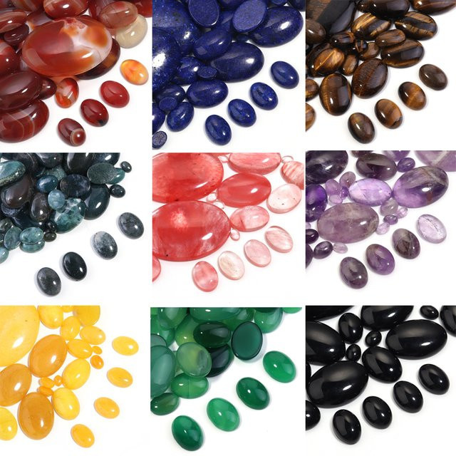 SAUVOO Naturstein Cabochon Oval, Tigerauge, Achate, Jade, Amethyst - Bild 1