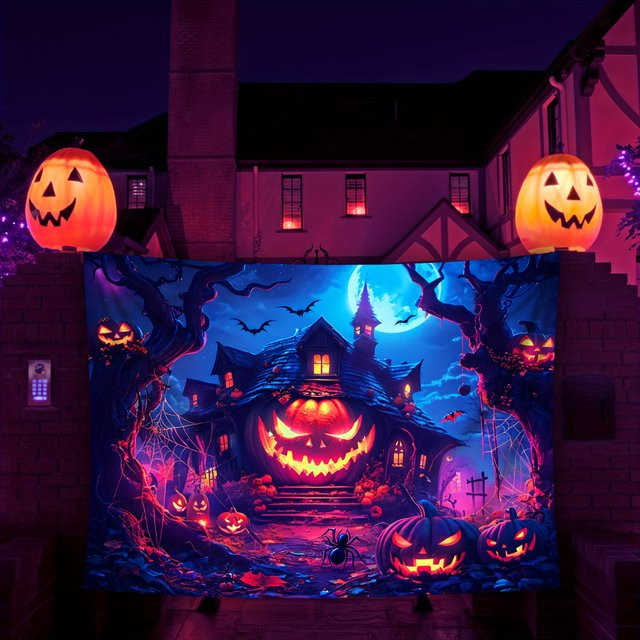 VIKAMA Halloween Wandteppich mit Spukschloss und Kürbis-Motiv, Mehrfarbig, B: 60 cm, H: 40 cm - Bild 1