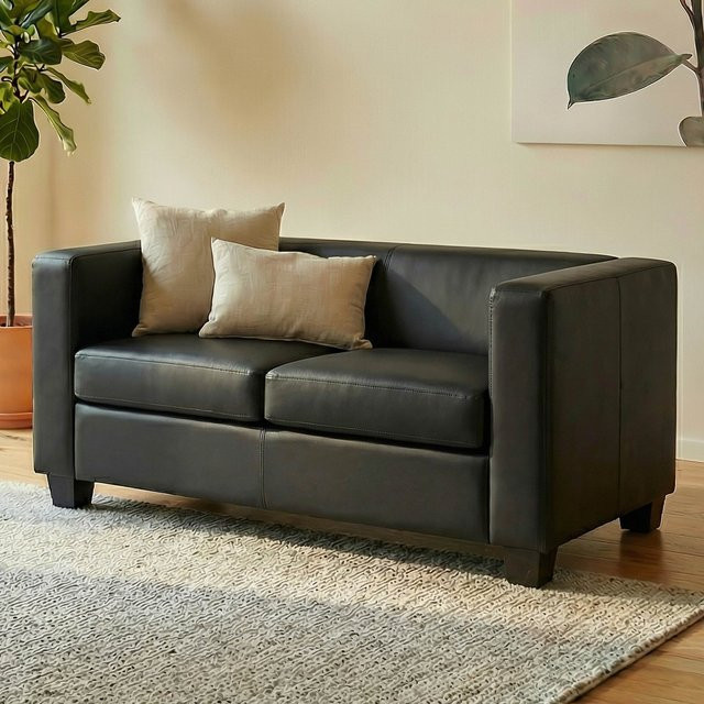 MCW 2er Sofa Lille in Schwarz aus Leder im modernen Lounge-Stil - Bild 1